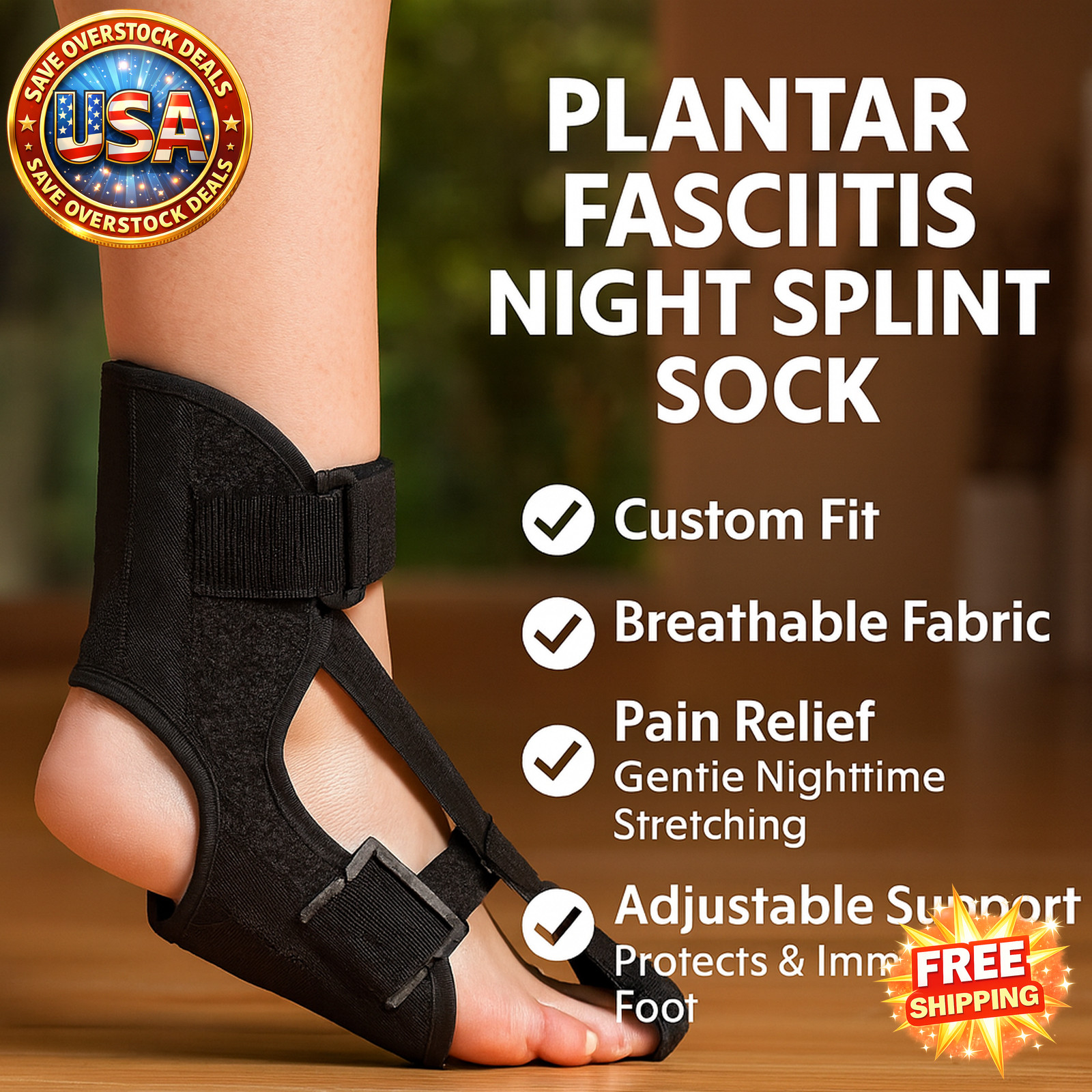 Plantar Fasciitis Night Splint Sock Small Adjustable Foot Support Pain Relief