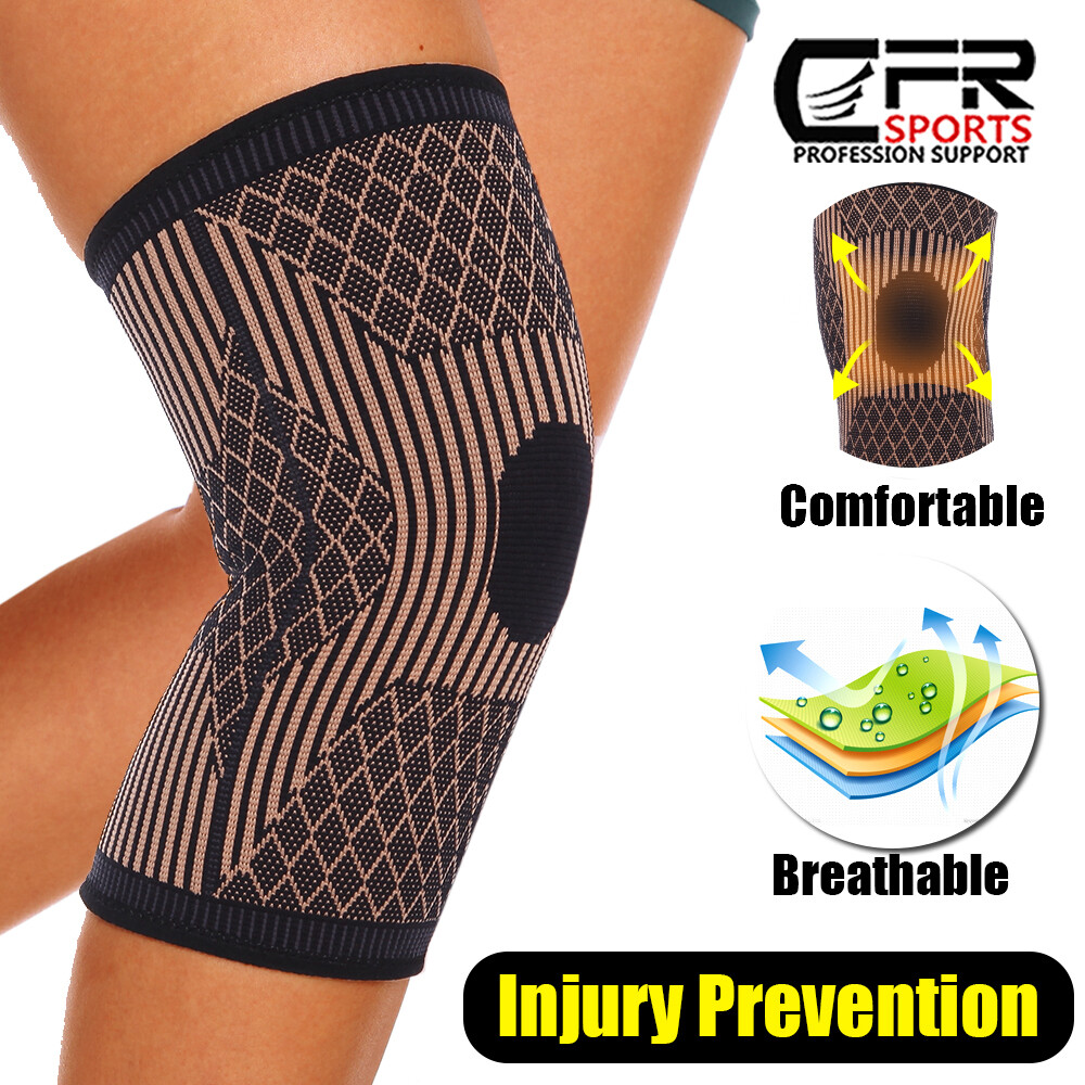 Copper Knee Support Compression Sleeve Brace Sport Patella Joint Pain Arthritis