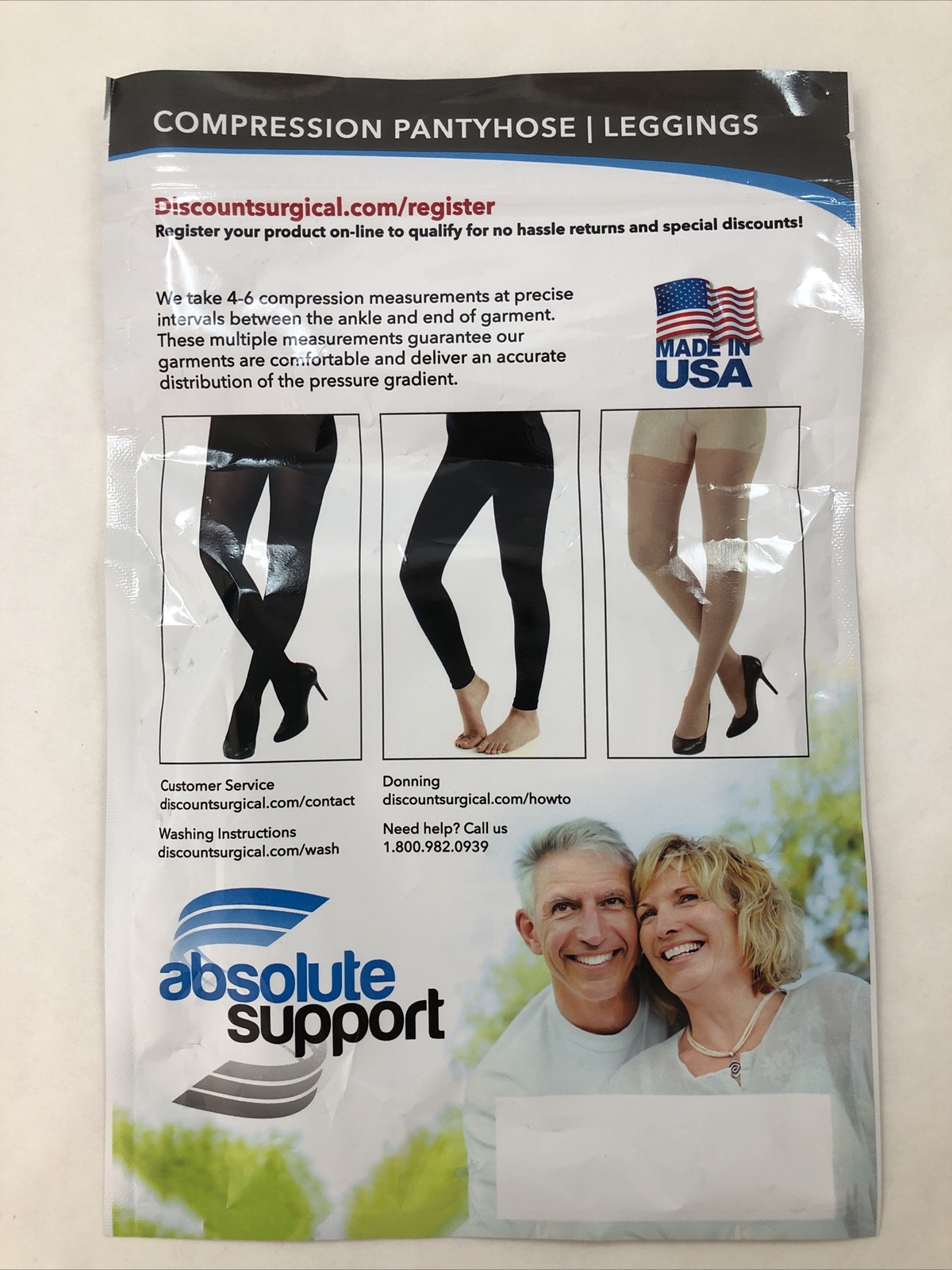 ABSOLUTE SUPPORT Sheer Compression Pantyhose Beige MEDIUM Made in USA