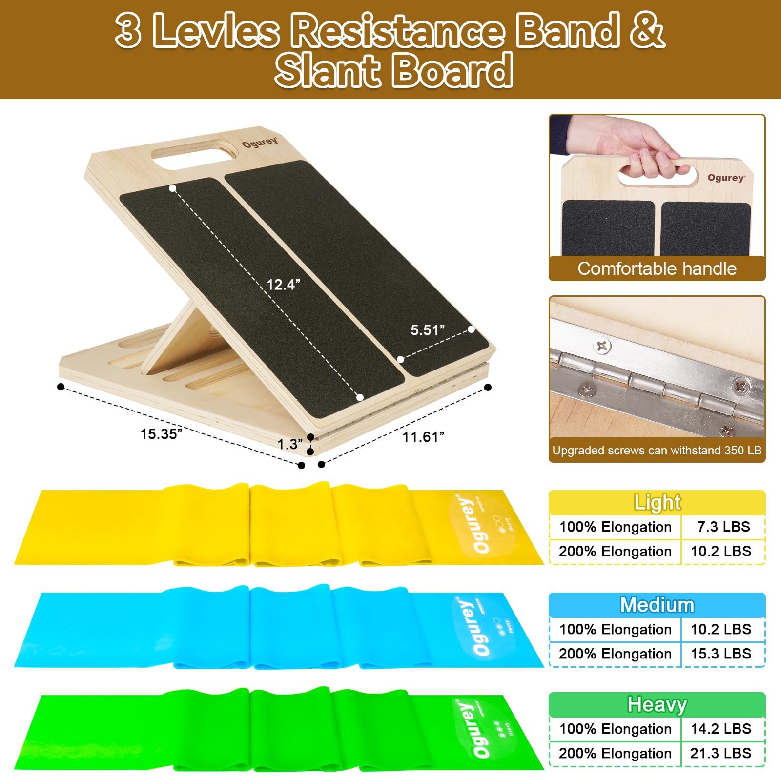 4 Pieces Slant Board with Exercise 15.35 x 11.61 x 1.18 Inch, Natural Wood