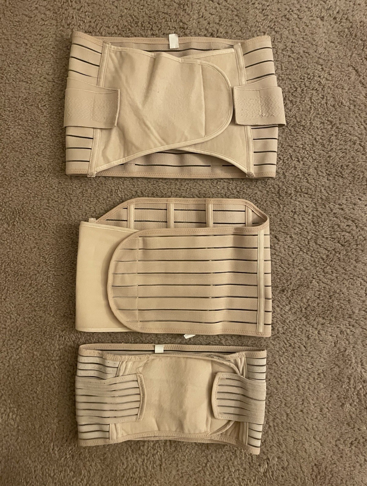 Lot of 3 Beige Adjustable Lumbar Support Belts One Size Hook & Loop Back Waist