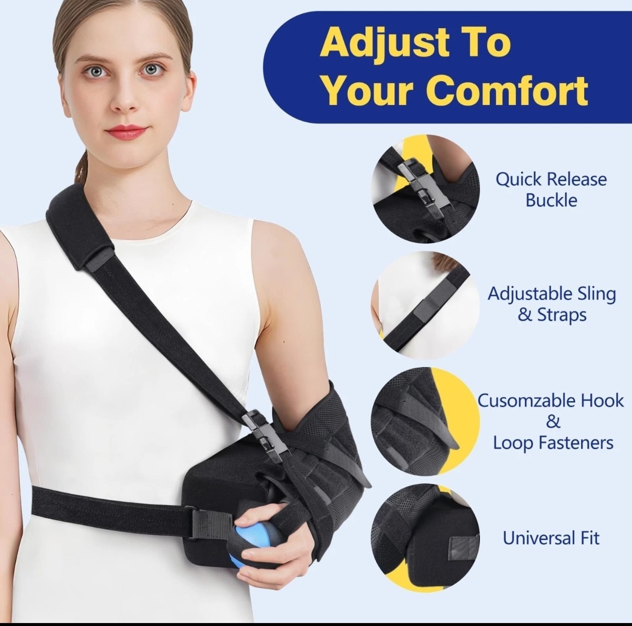 Abducted Shoulder Sling Immobilizer, Padded Rotator Cuff Support Brace