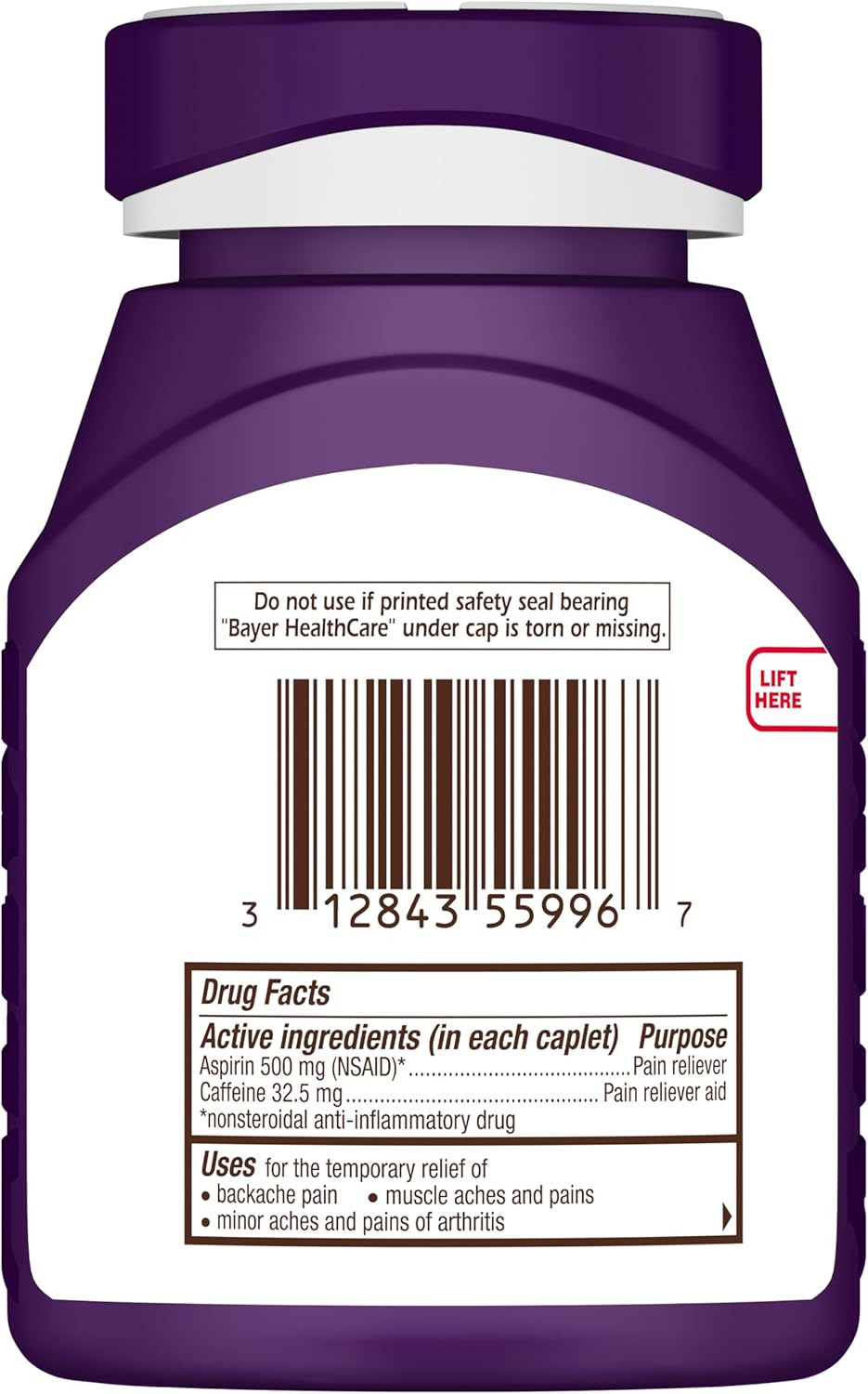 Bayer Back & Body 500mg Aspirin Plus Caffeine for Powerful Pain Relief, 200 Coat