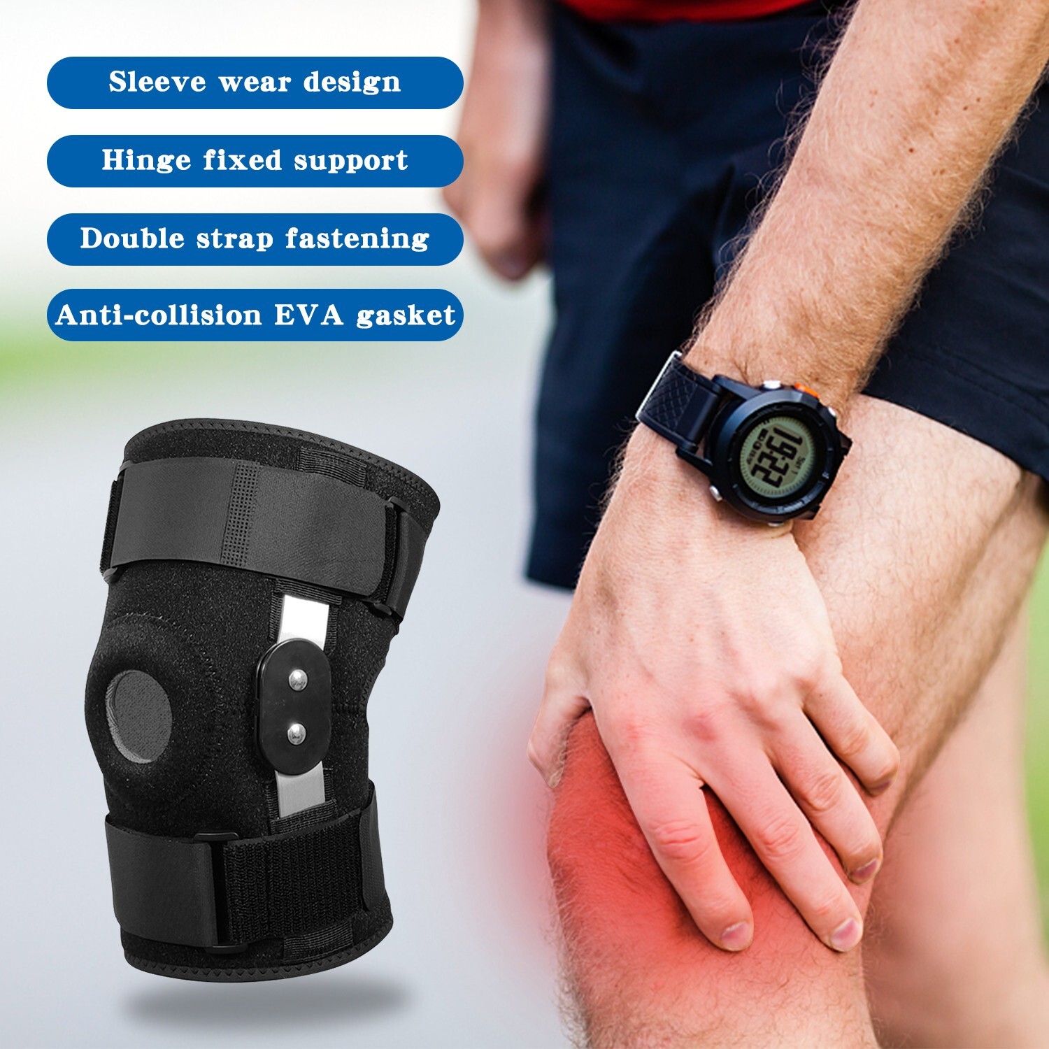 Compression Knee Brace – Hinged Support Sleeve with Open Patella Stabilizer Wrap