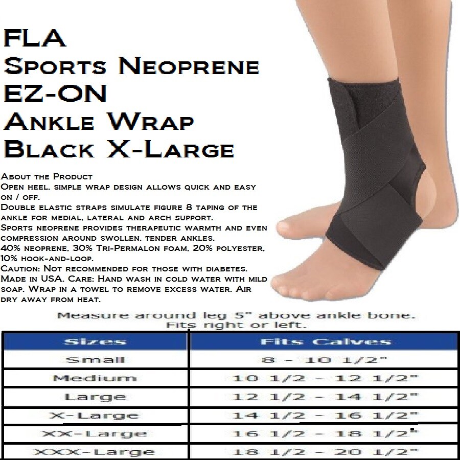 FLA Orthopedics Sports Neoprene EZ-ON Ankle Wrap Black X-Large