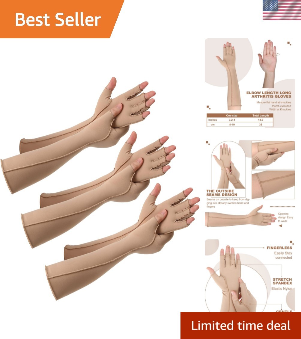 3 Pairs Arthritis Compression Gloves for Women and Men Carpal Tunnel Pain Rel…