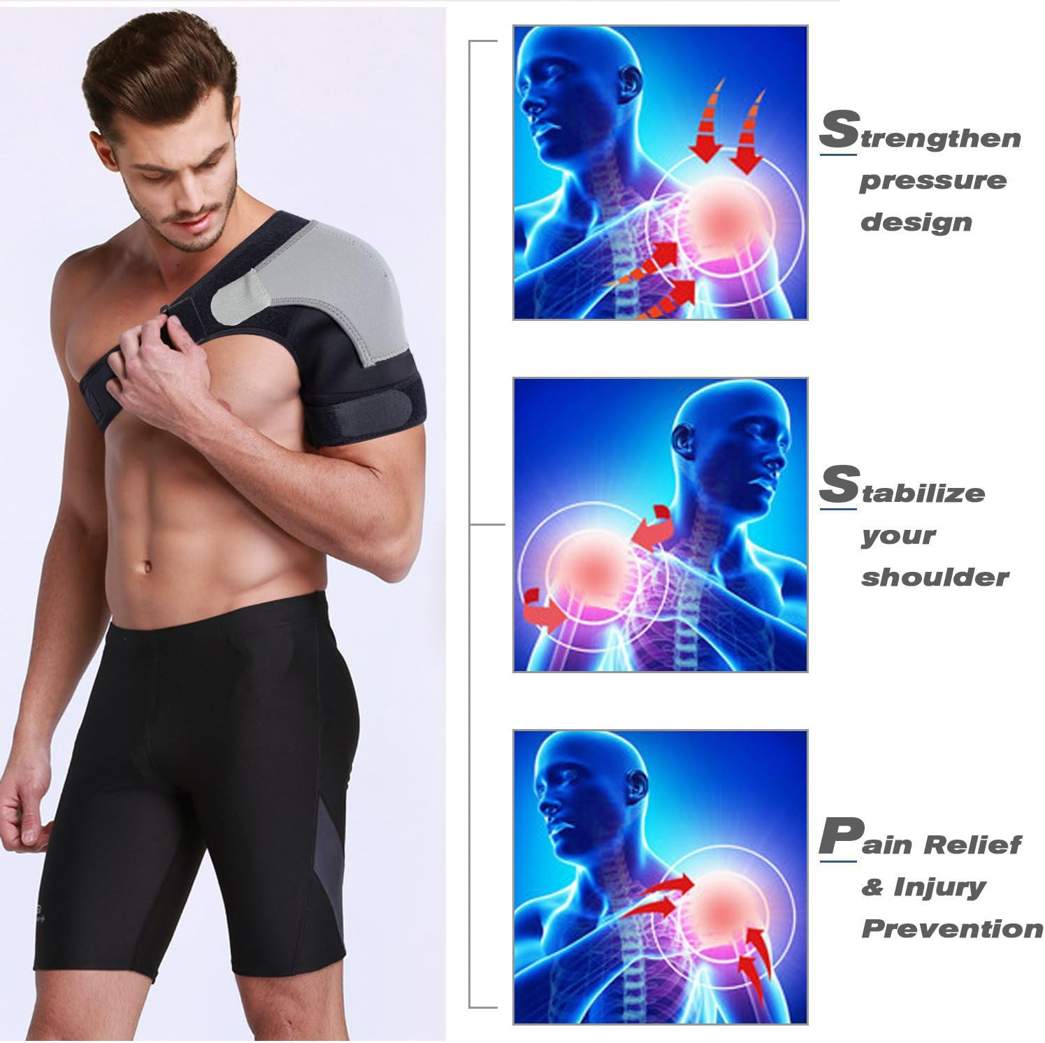 Shoulder Stability Brace Adjustable Shoulder Support with Pressure Pad, Light Br