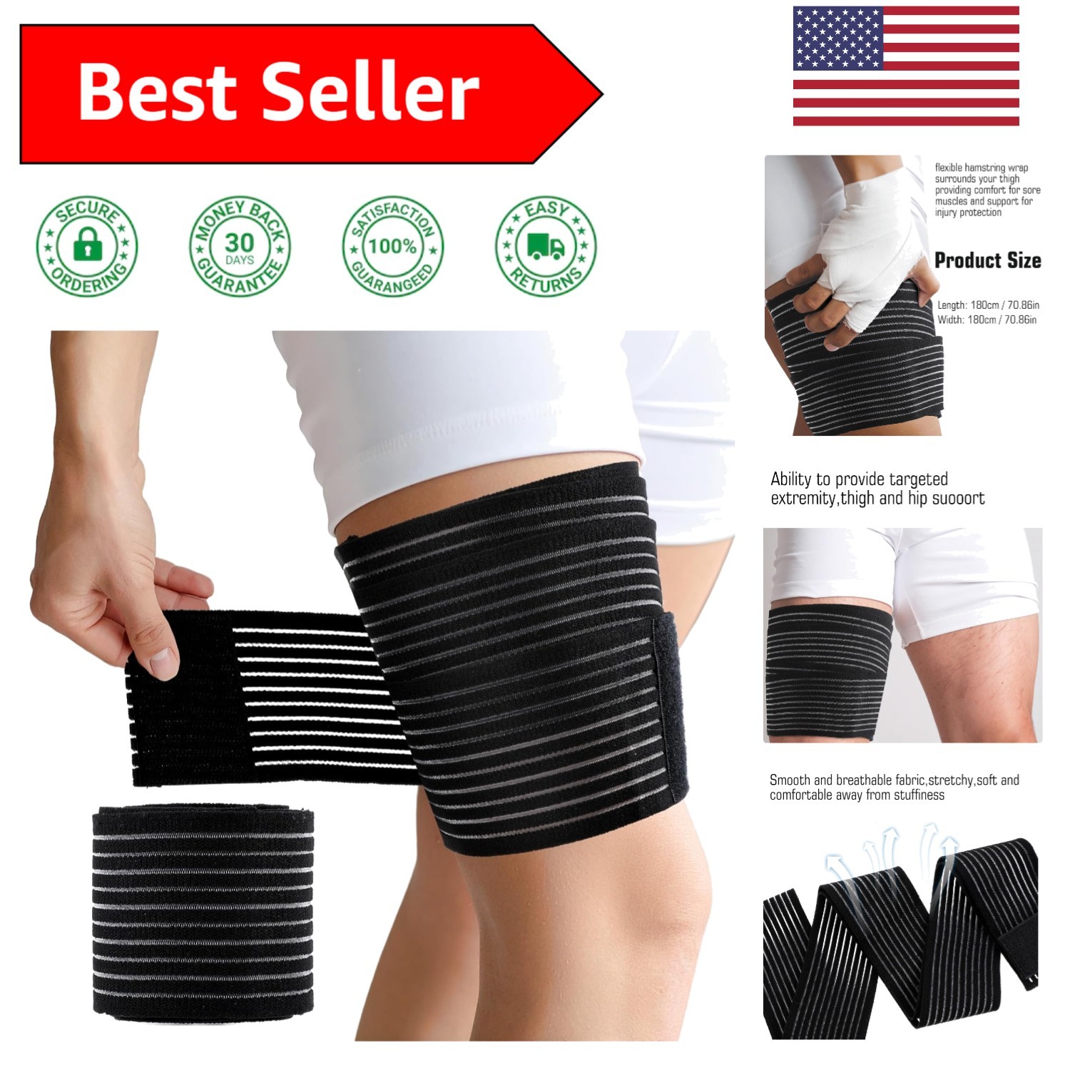 Black Thigh Compression Sleeve – 360° Support for Injury Recovery & Performance