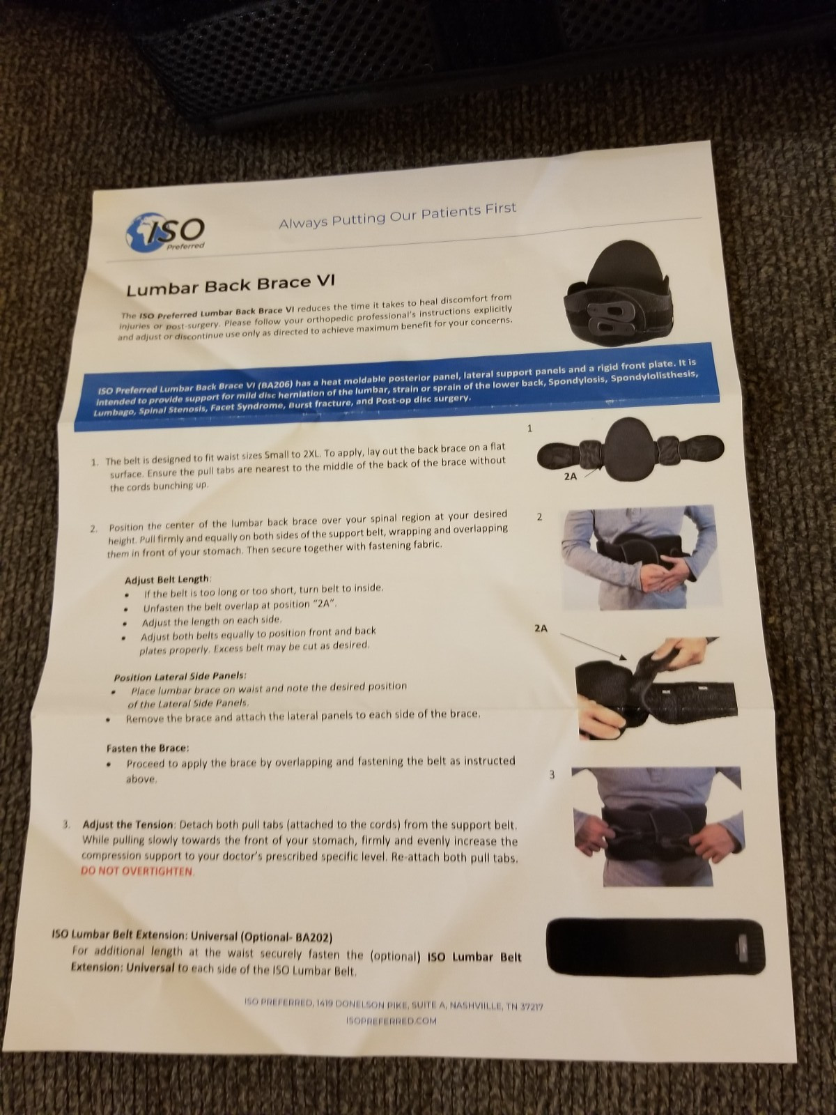 ISO Preferred Lumbar Back Brace VI Back Brace ISO-BA206 Universal Small-2XL New