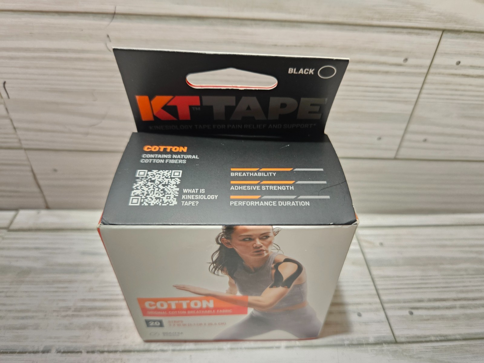 KT Tape Kinesiology Tape Cotton 20 Pre-cut 10″ Strips Black