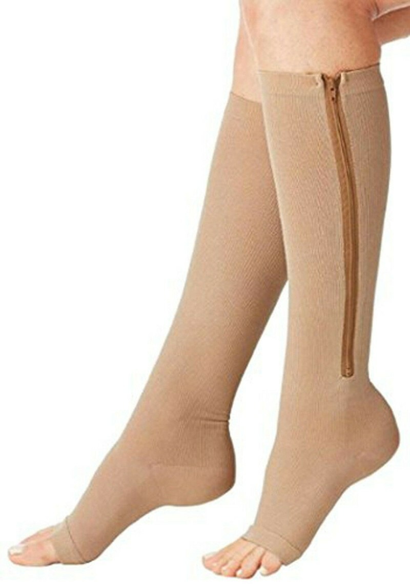 Zip Up Compression Socks with Zipper Supports Leg Knee Stockings Open Toe US