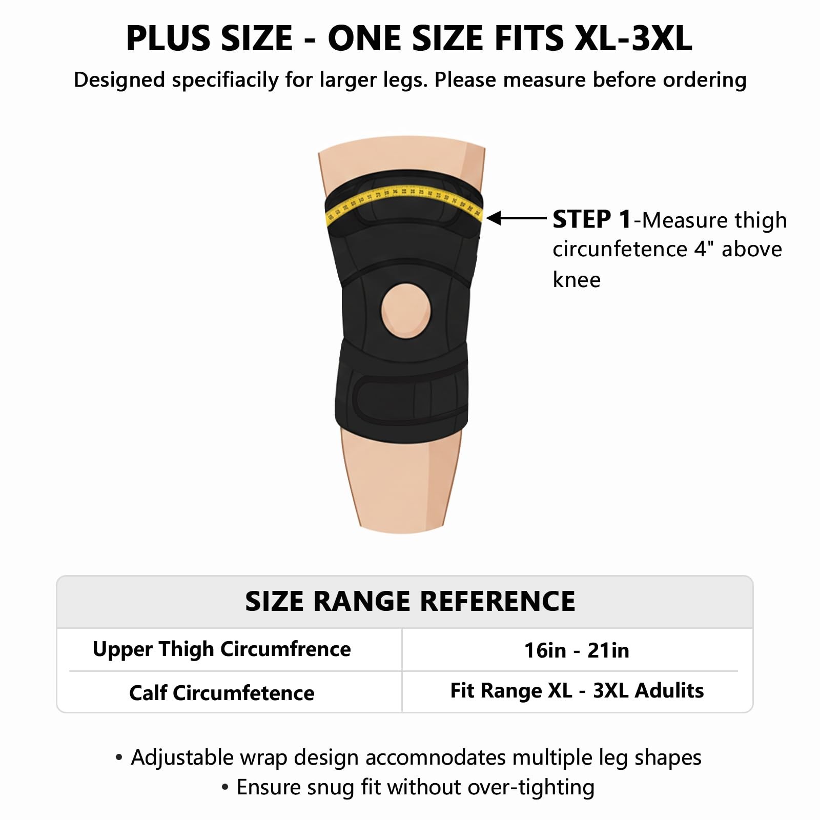 Knee Brace for Plus Size Men & Women (XL/2XL/3XL) – Extended Adjustable Suppo…