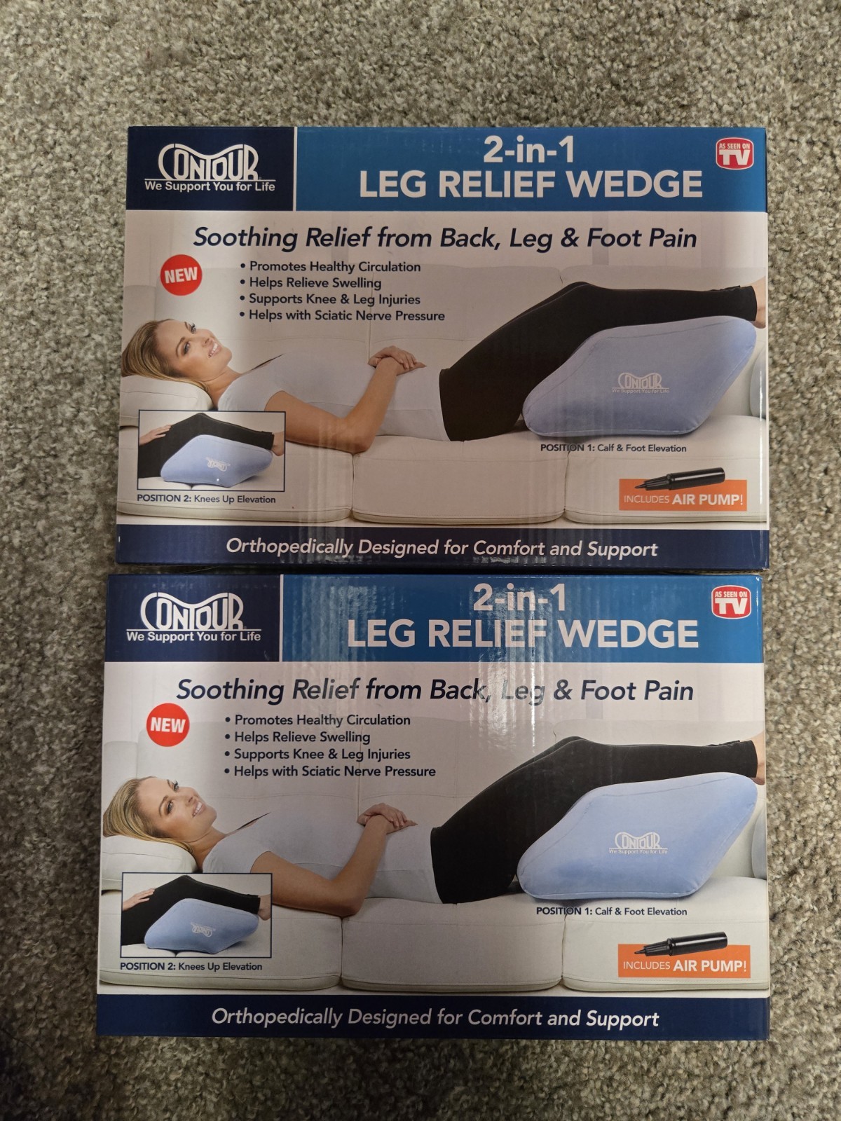 Contour 2-in-1 Inflatable Leg Knee Relief Support Cushion Wedge Pillow NIB (x2)