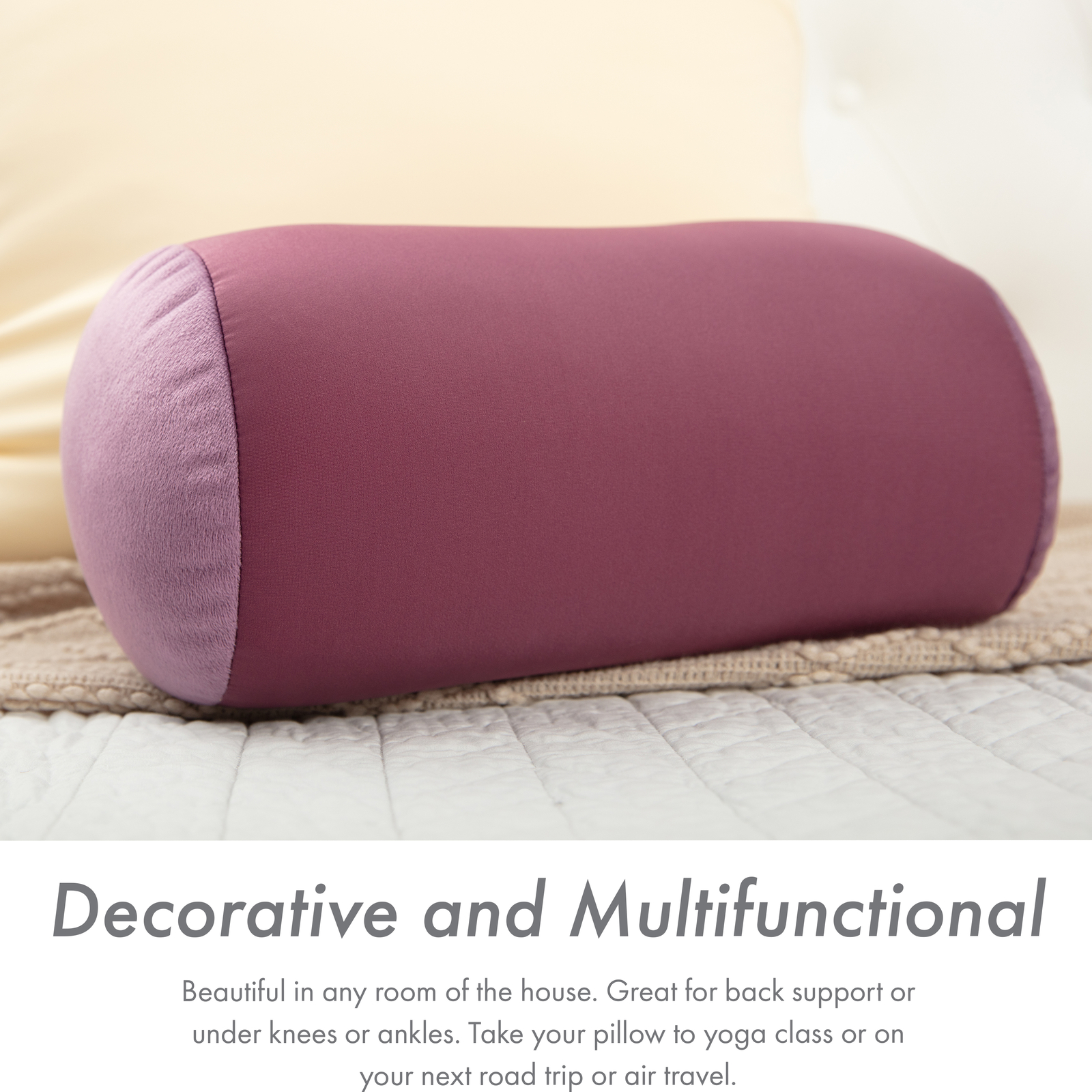 Microbead Bolster Neck Roll Pillow – Silky Feel, 14″ x 8″, Burgundy – Merlot