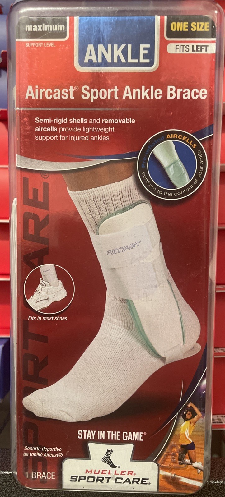 NEW Mueller Aircast Sport Ankle Brace – FITS ” LEFT ” Foot One Size #4561
