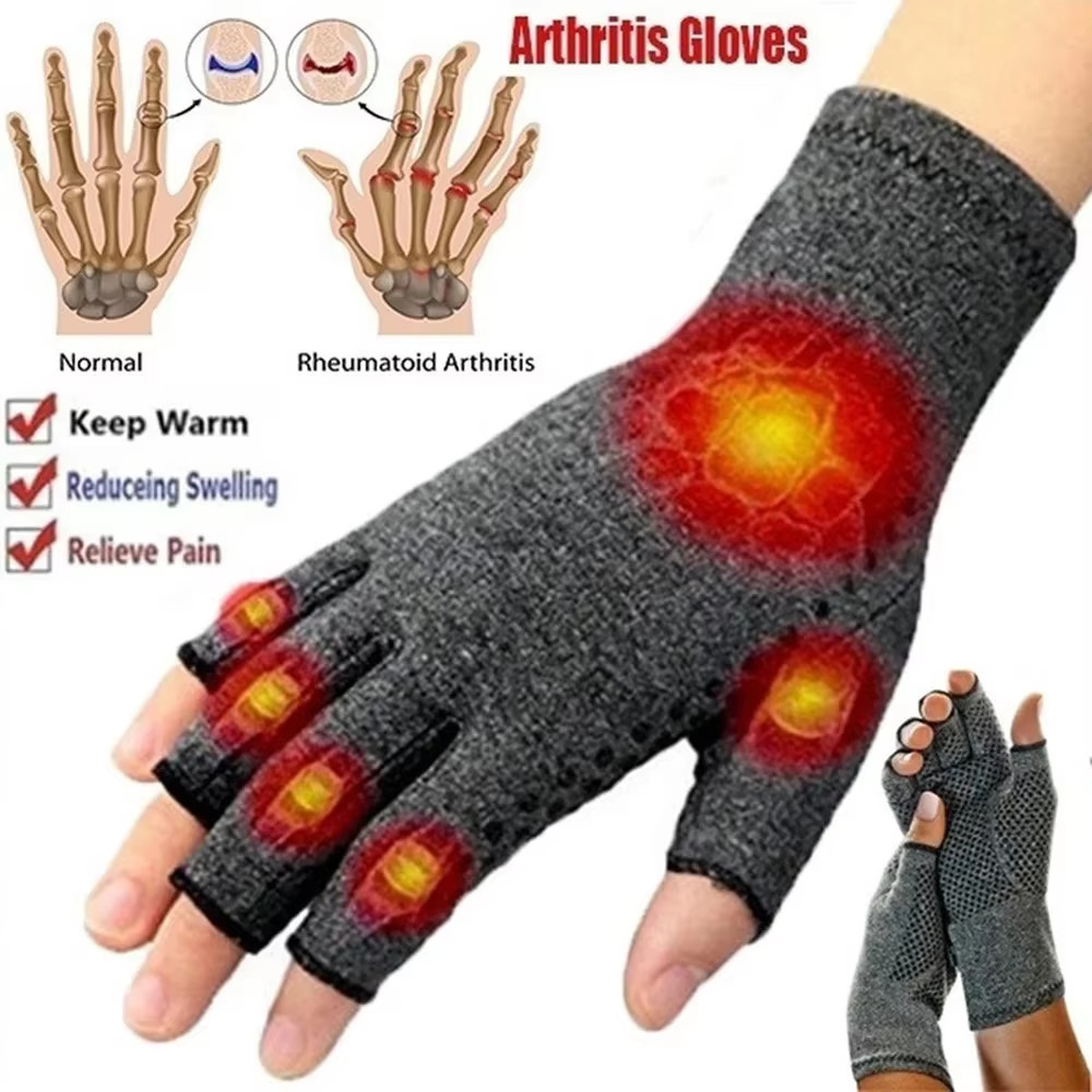 Compression Arthritis Gloves Wrist Support Therapy Wristband Half Finger Compres