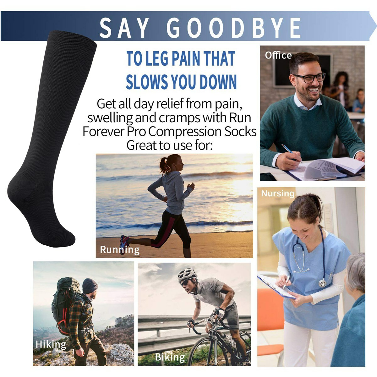 Plus Size Wide Calf Compression Socks for Swelling Pain Edema, Stretch to 24Inch