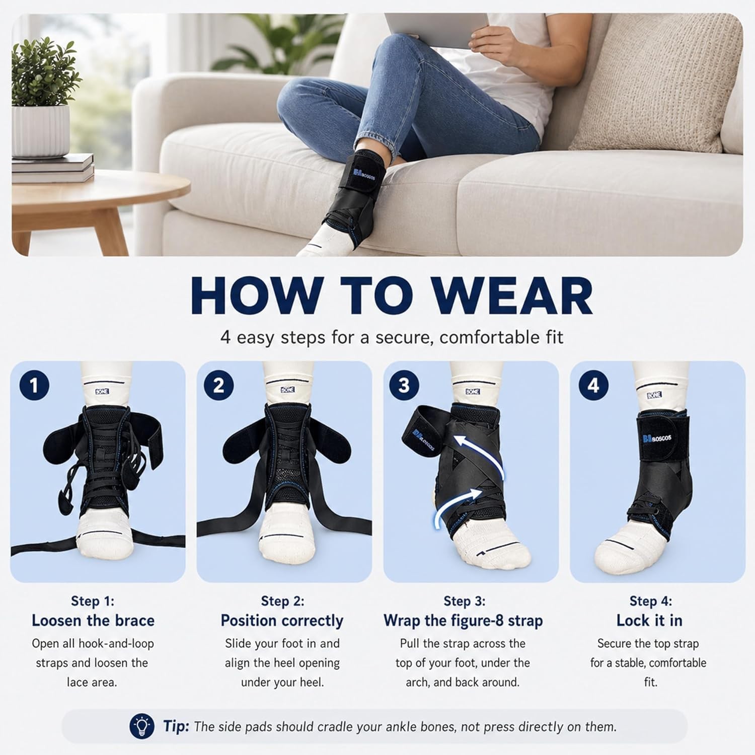 Ankle Brace for Sprain & Sports – 3-Point Support System, No Pressure Comfort Ev