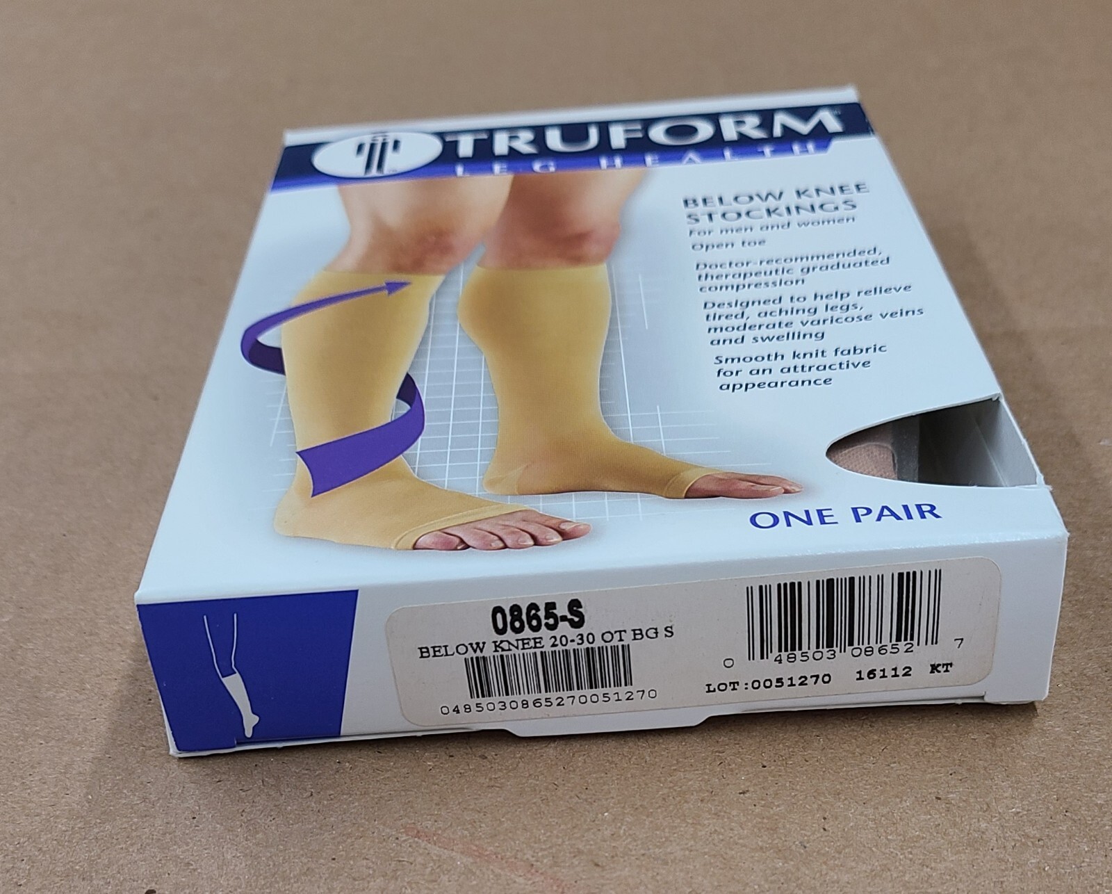 Truform 20-30 Below Knee Compression Stockings Open Toe Beige Small # 6865-S