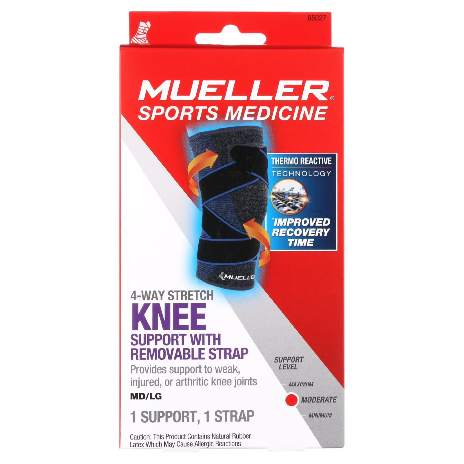Mueller FIR 4 Way Stretch Knee Support Brace w Straps MD/LG