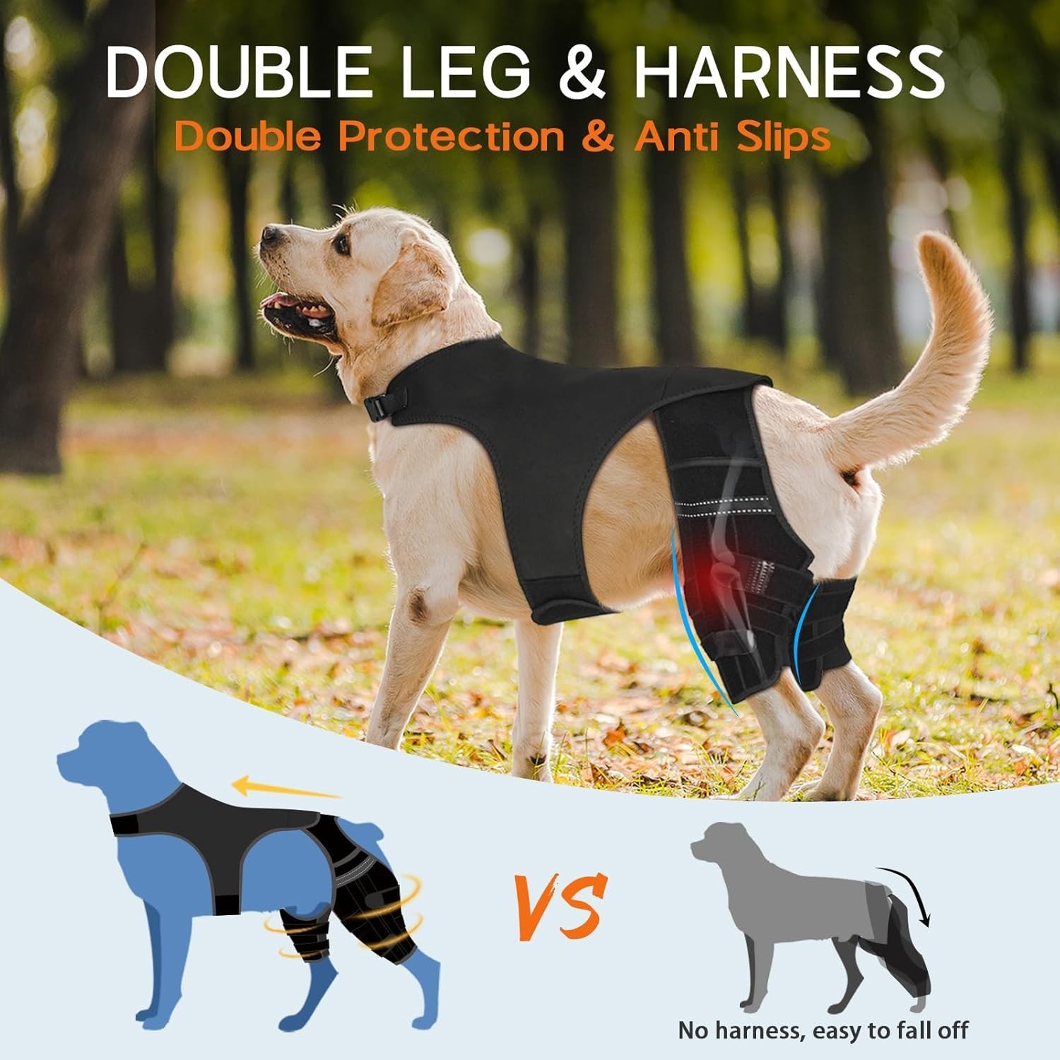 Marnonsis XS Dog Knee Brace Hind Leg ACL Support 4 Stabilizers Black