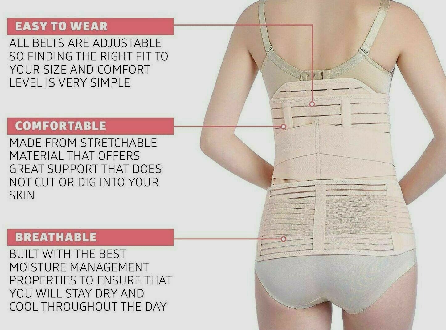 New Azmed Postpartum Recovery Belt (3 BELTS IN 1 SET) Women One-Size Beige