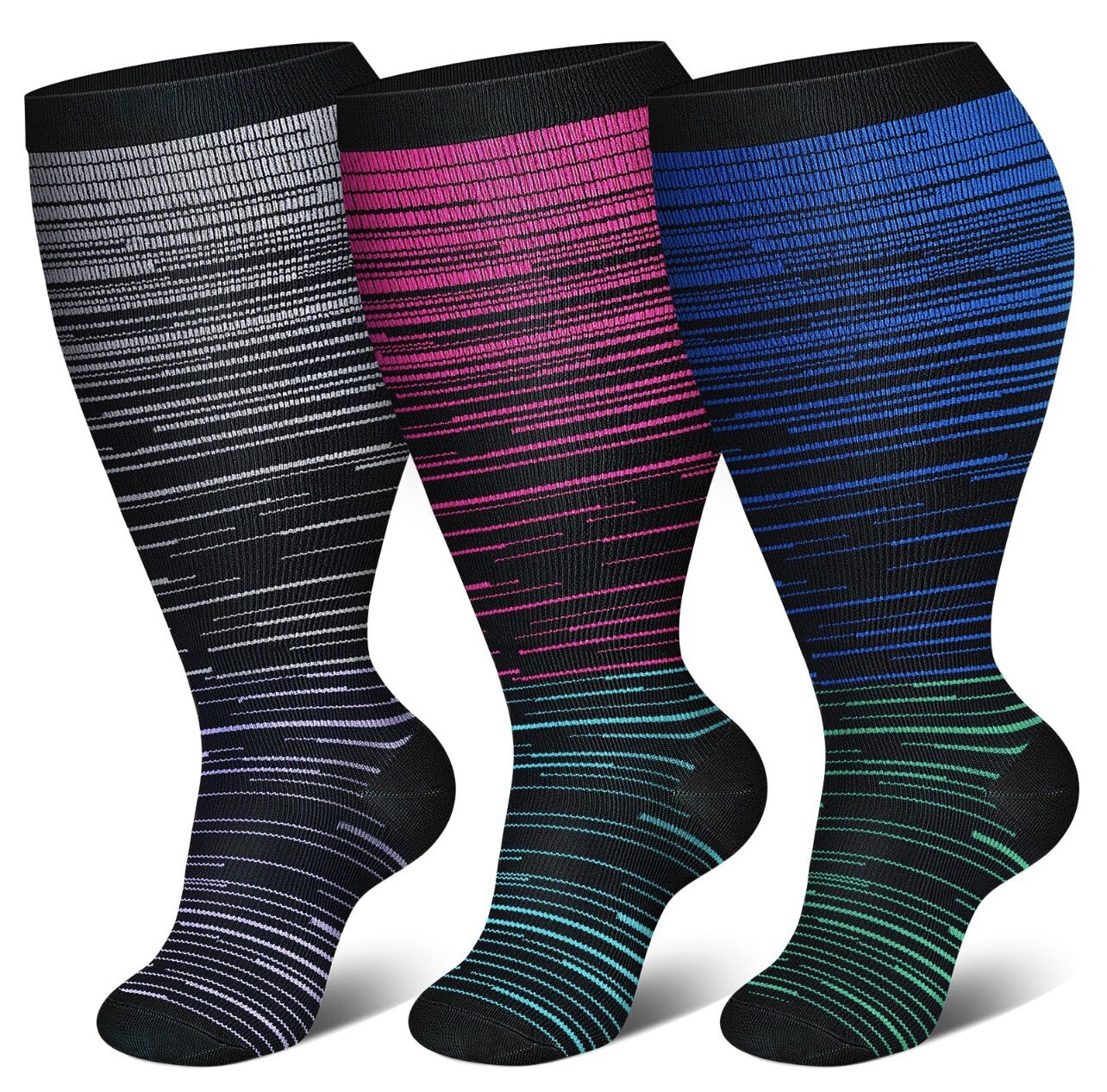 3/4/5 Pairs Plus Size Compression Socks Extra Wide Calf Knee High Support Socks