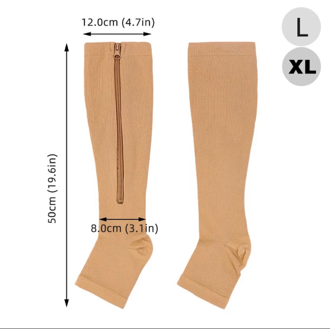 BSOS Zipper Compression Socks, Easy On, 1 Pair, 20-30mmgh, Medical Grade