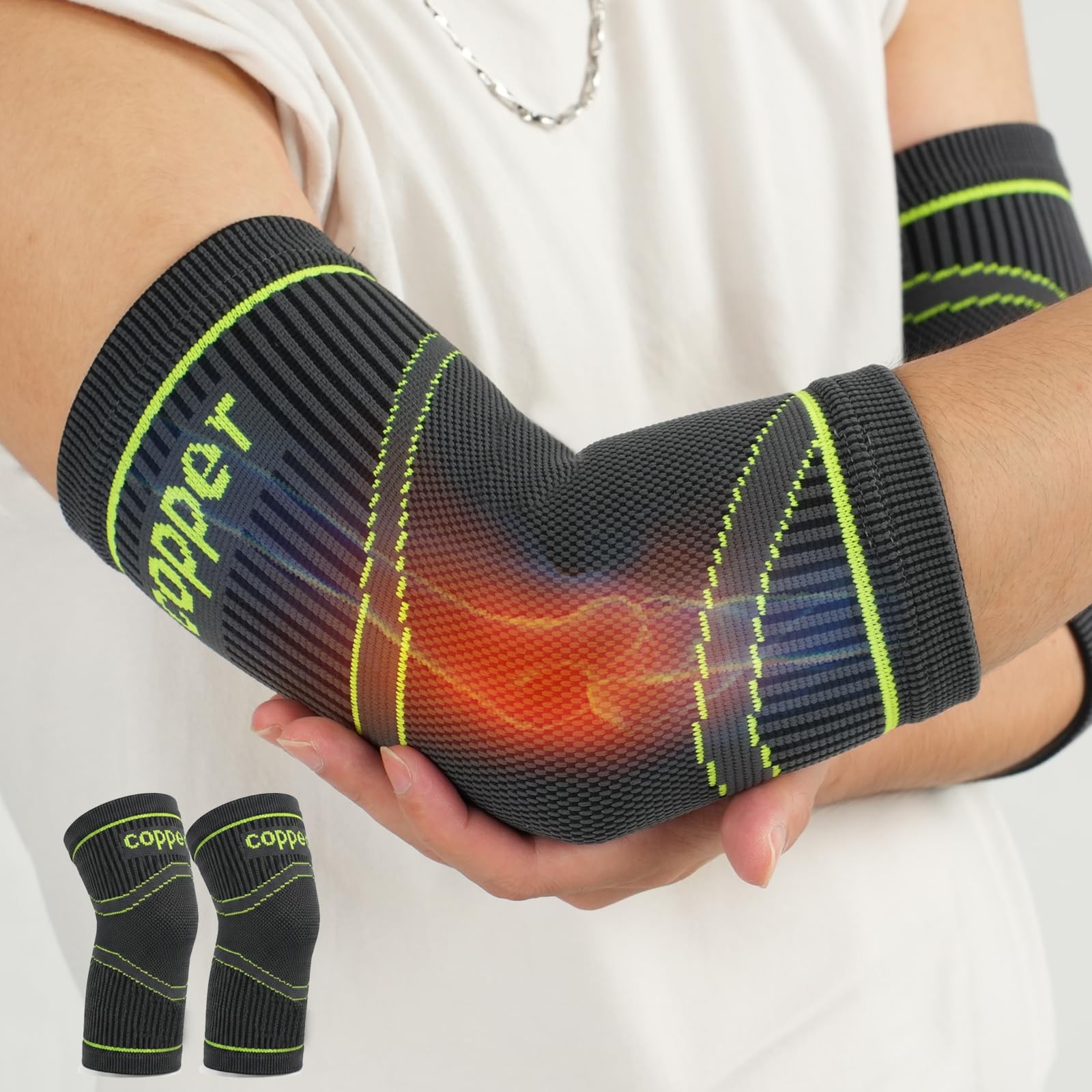 LISEPWU Copper Elbow Brace for Men & Women, Medium, Gray-Green