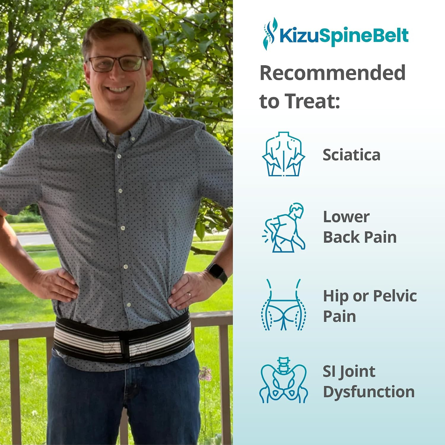 Kizu Relief Belt Lower Back Support Brace SI Joint Support, plus | Adjustable Lu