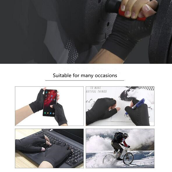 2 pair Anti Arthritis Gloves Copper Compression Fingerless Hand Support Joint US