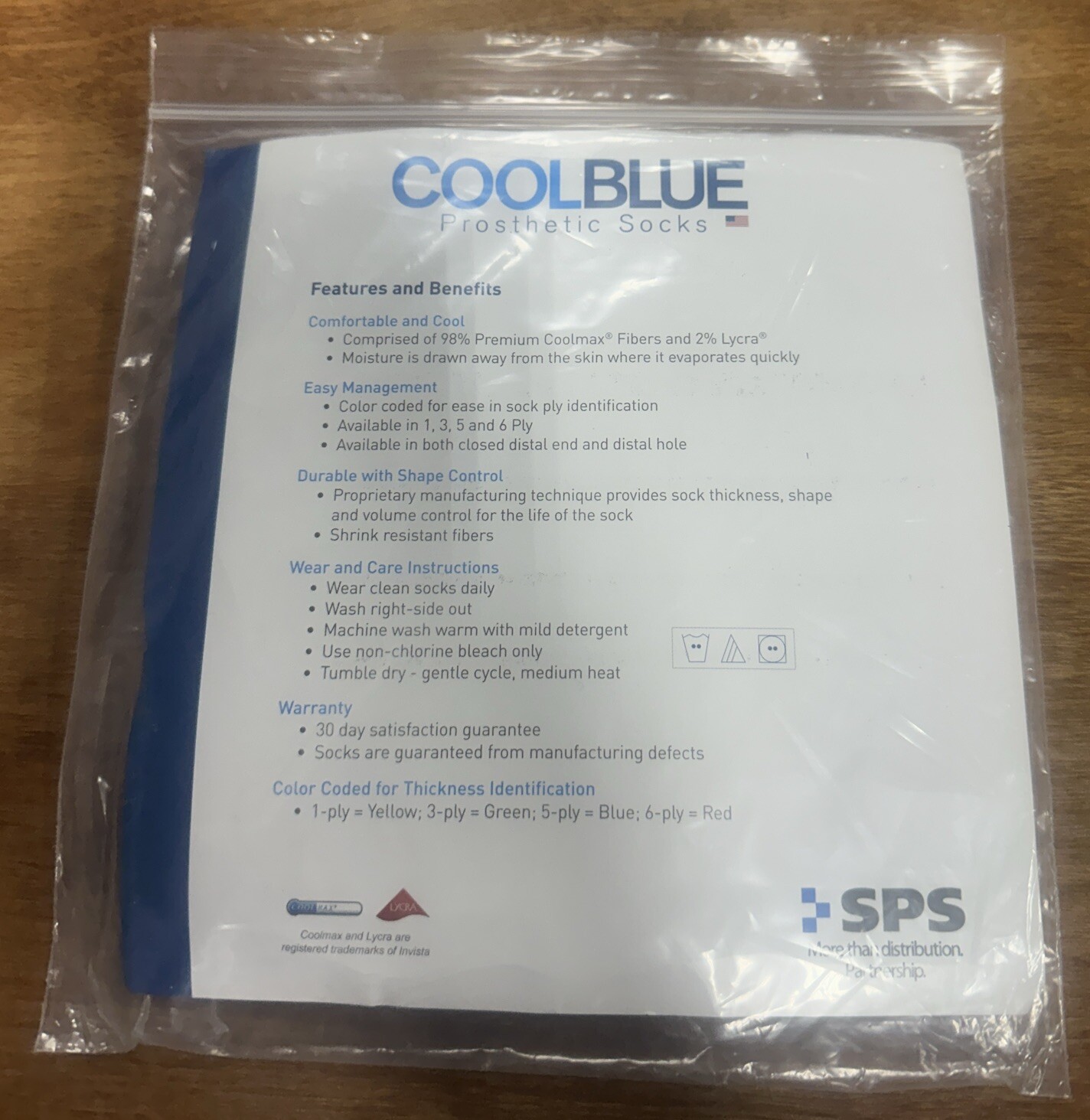 Cool Blue 3 Ply Prosthetic Sock w/ Hole Size 1, 2 Length 10-14 Model CB3HMSH2