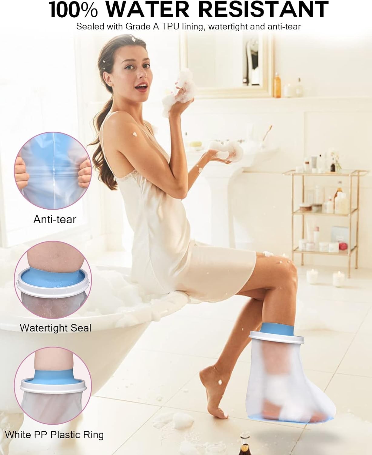 Waterproof Foot Cover for Shower Adult, Foot Cast Covers with Non-Slip Padding B