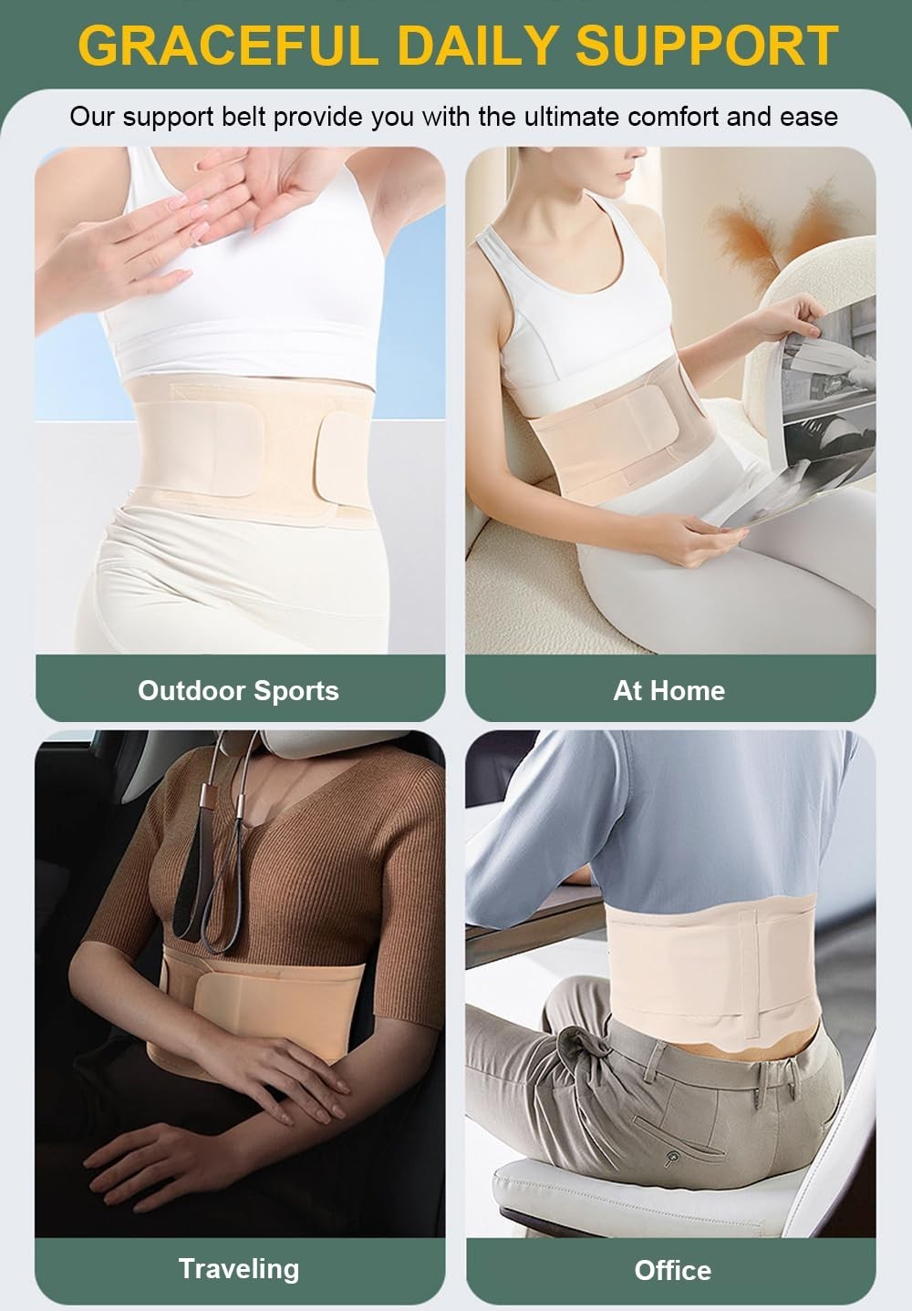 Elegant Beige Back Brace for Lower Back Pain Relief – Adjustable & Comfortable