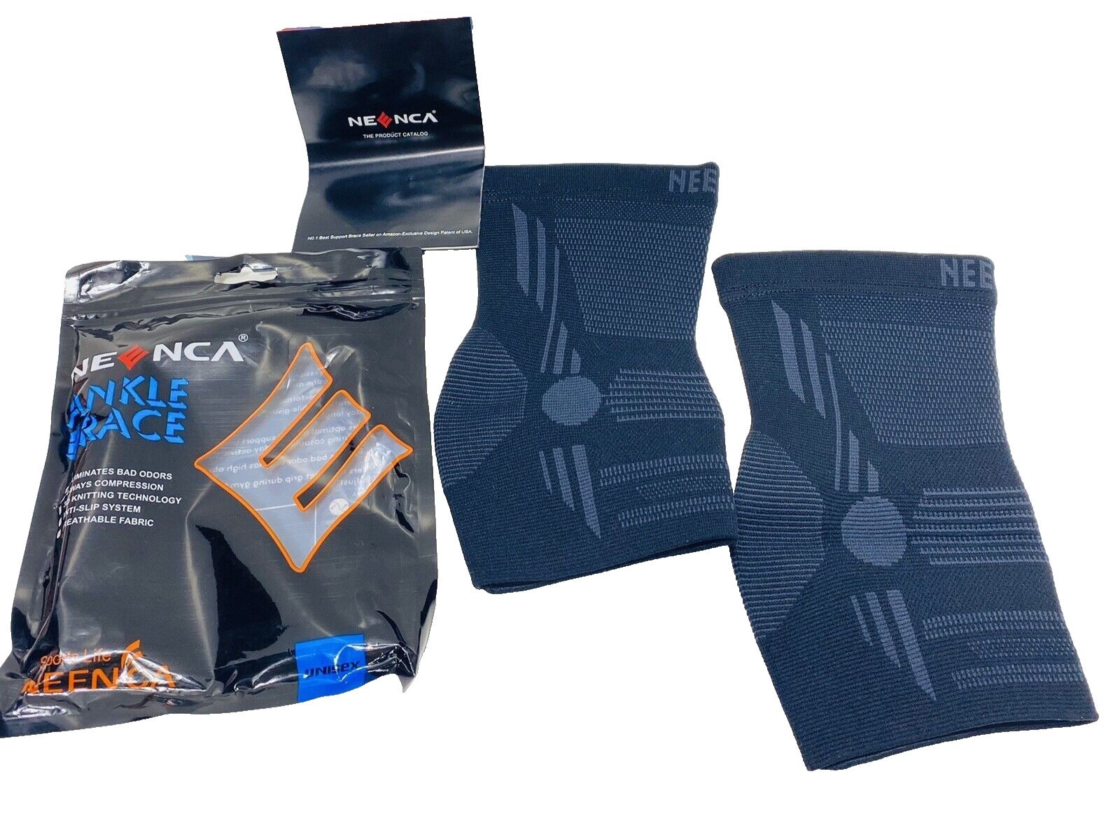 2 Pack Ankle Braces 4-Way Compression Breathable Fabric Elimates Bad Odors New