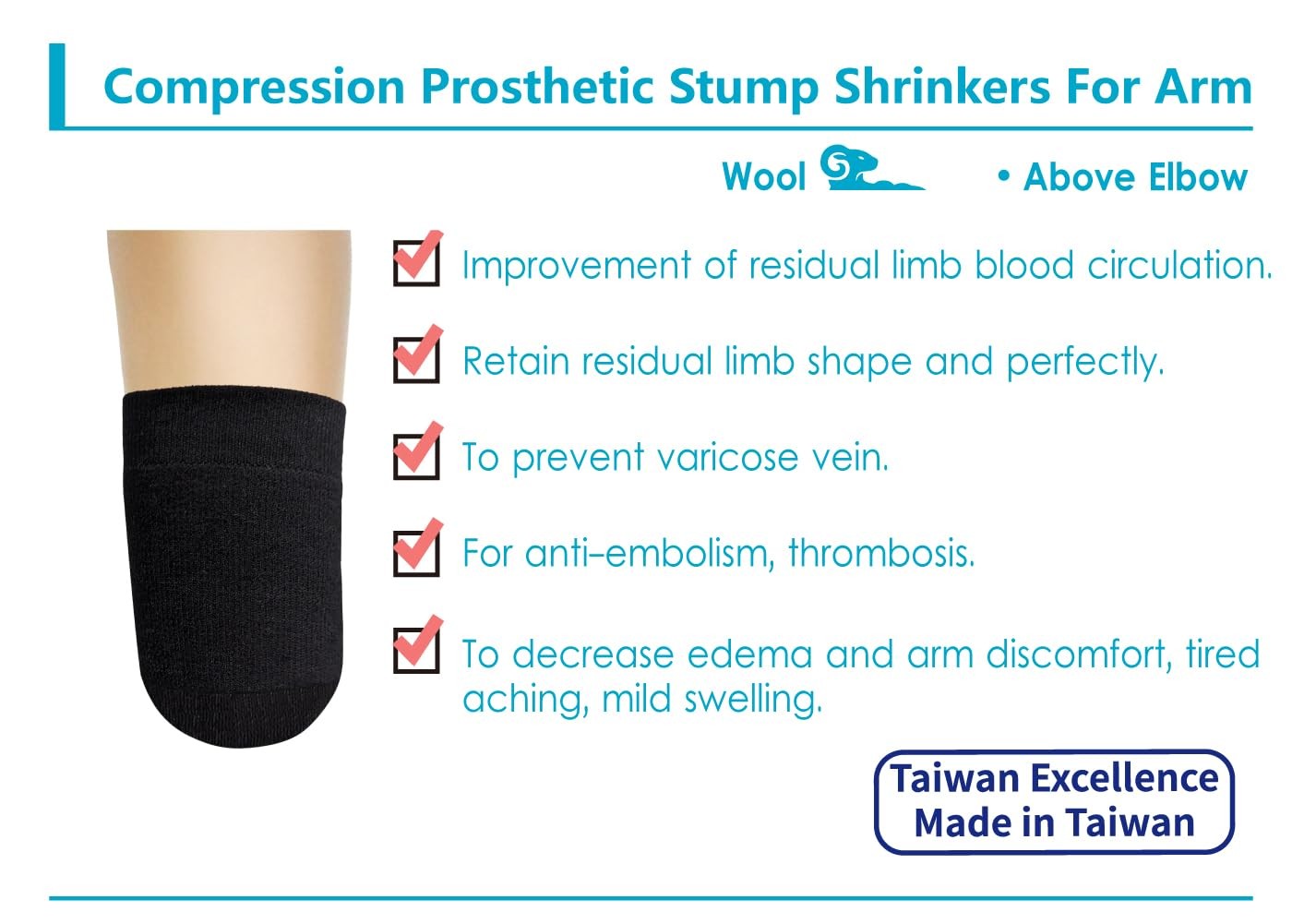 Wool Prosthetic Stump Shrinkers for Arm–Above Elbow, Compression, Warmth, Amp…