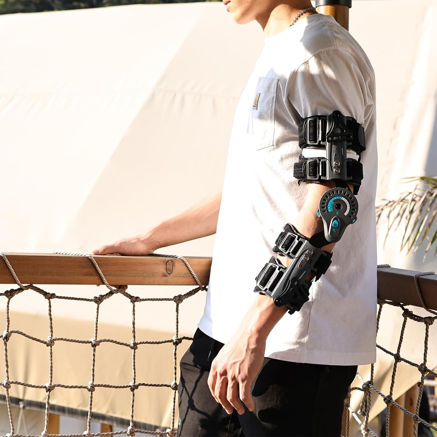 Hinged Elbow Brace,Adjustable Post OP ROM Elbow Brace with Sling Stabilizer Spli