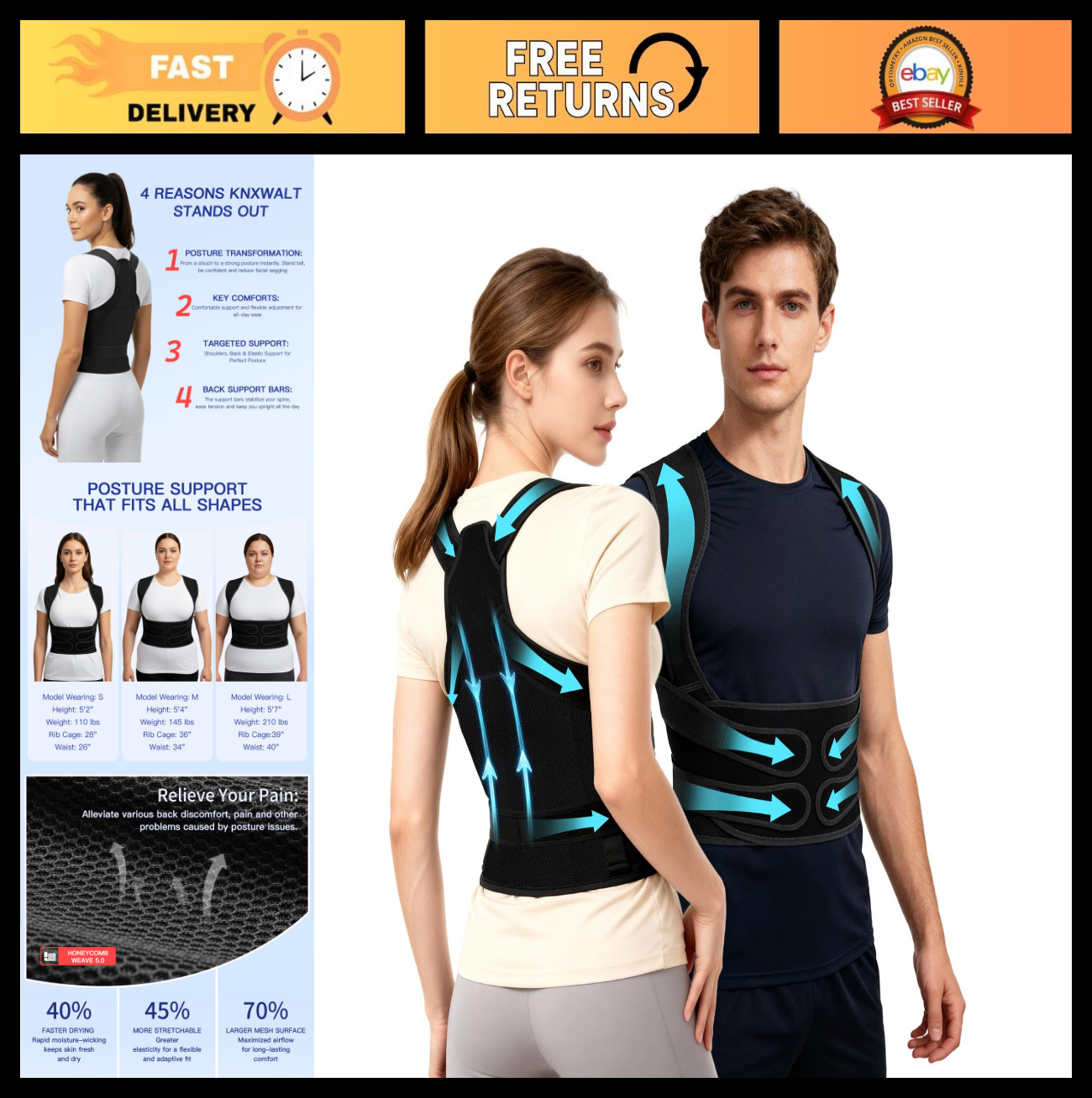 Adjustable Posture Corrector Back Brace for Neck, Shoulder & Back Pain Relief, S