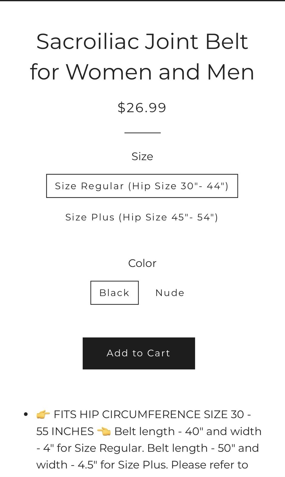 Vriksasana Sacroiliac Hip Belt for Women Regular Size 30-44” Black open box