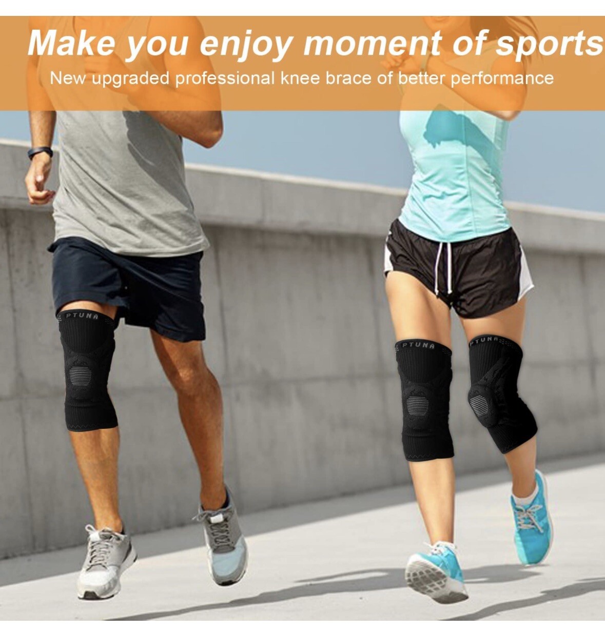 Knee Braces for Knee Pain, PTUNA Compression Knee Sleeve with Patella Gel Pad L