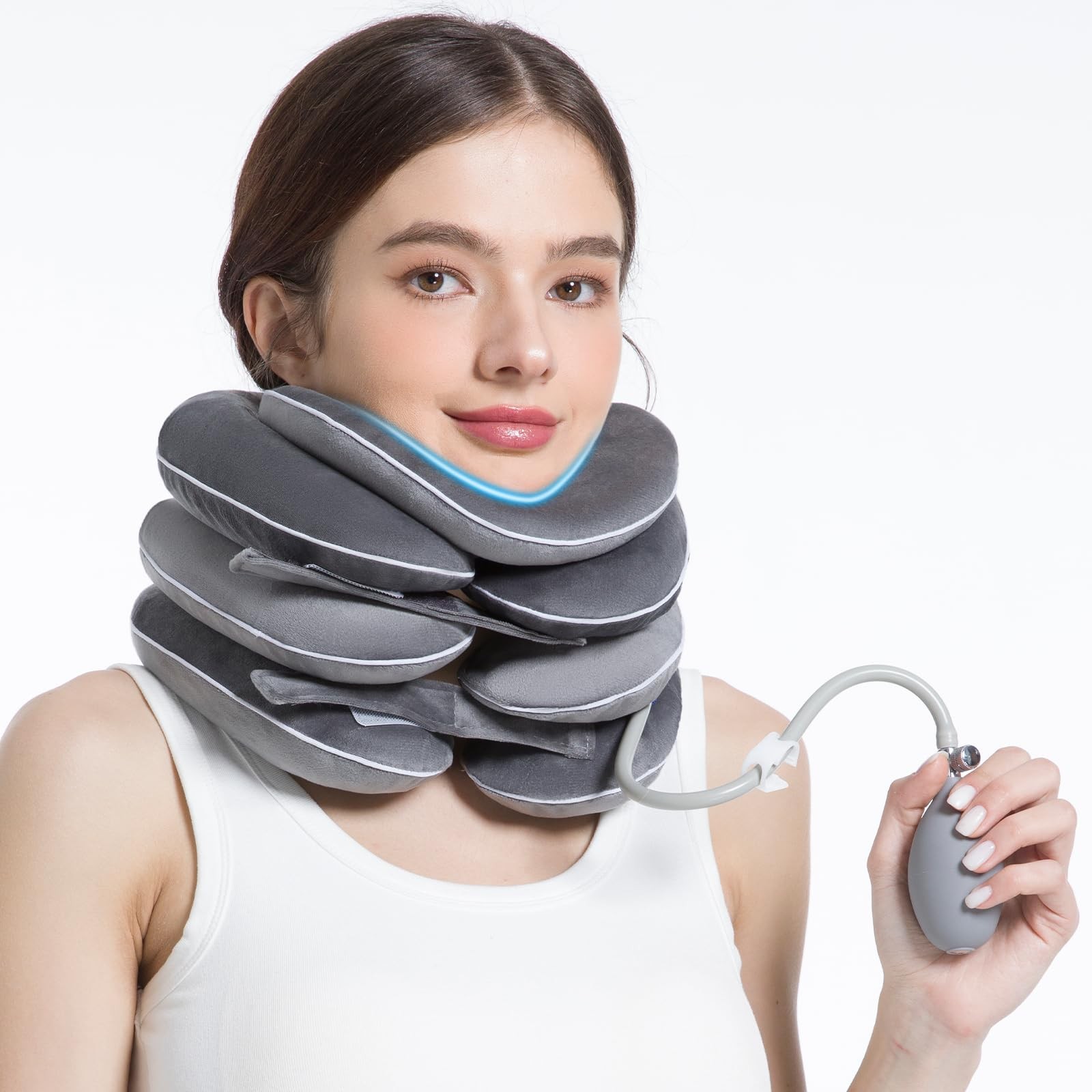 WellSync Inflatable and Adjustable Neck Traction Device with Neck Brace,Porta