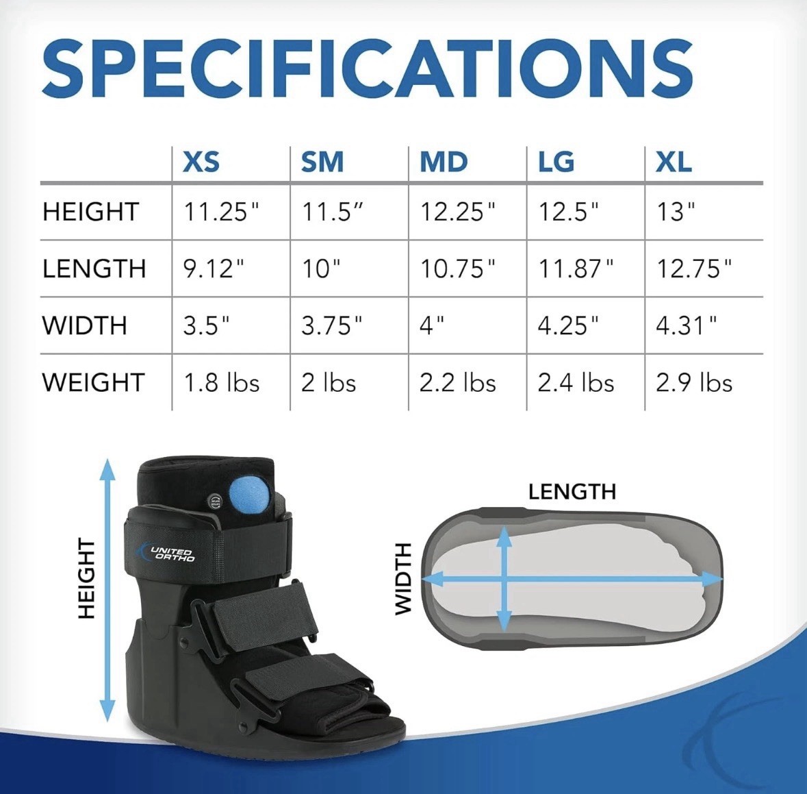 United Ortho USA14115 Short Air Cam Walker Fracture Boot, Medium, Black