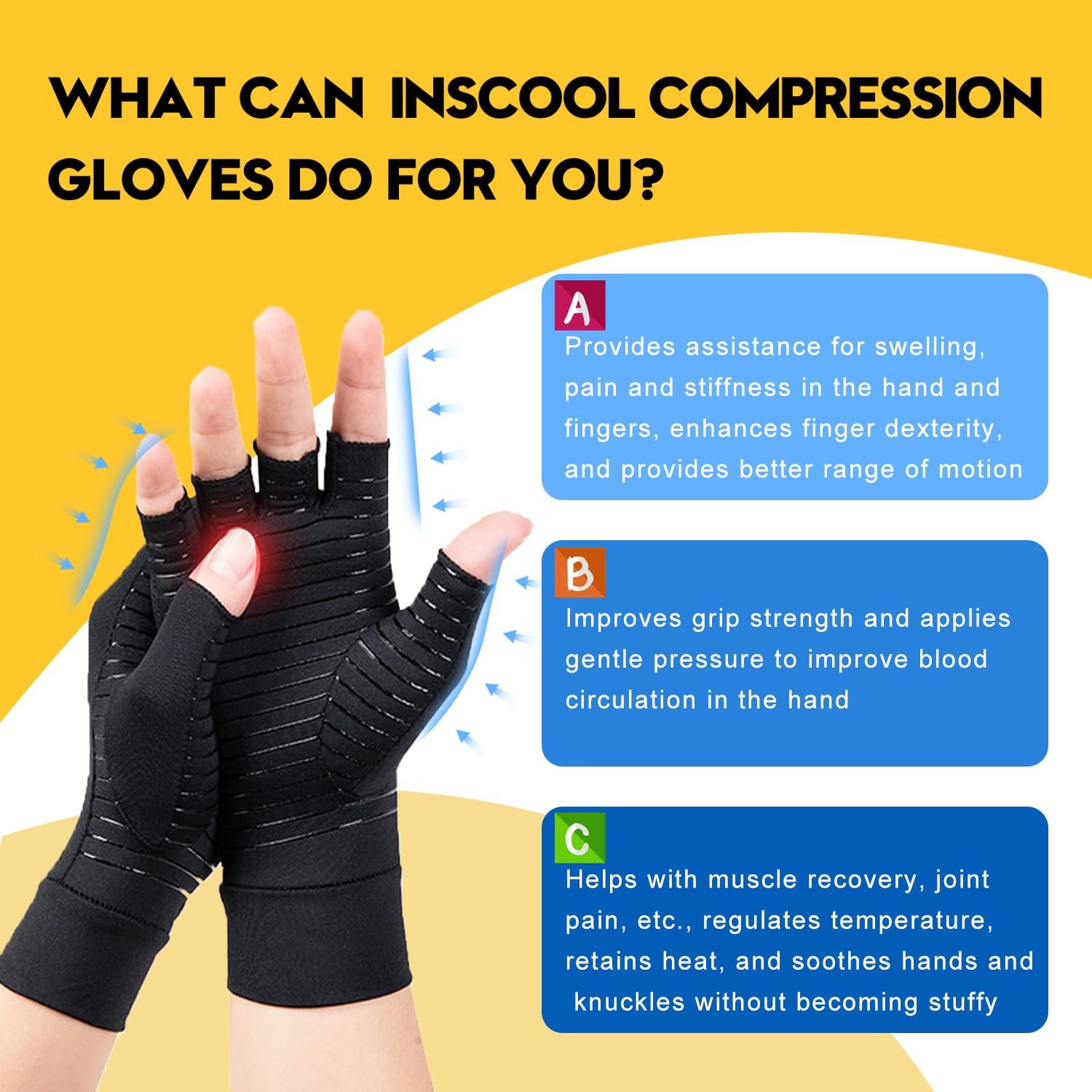 Copper Compression Gloves Fingerless Arthritis Pain Relief for Carpal Tunnel