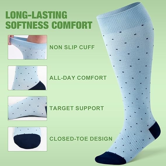 Plus Size Bamboo Compression Socks for Wide Calves 15-20 mmHg Knee High