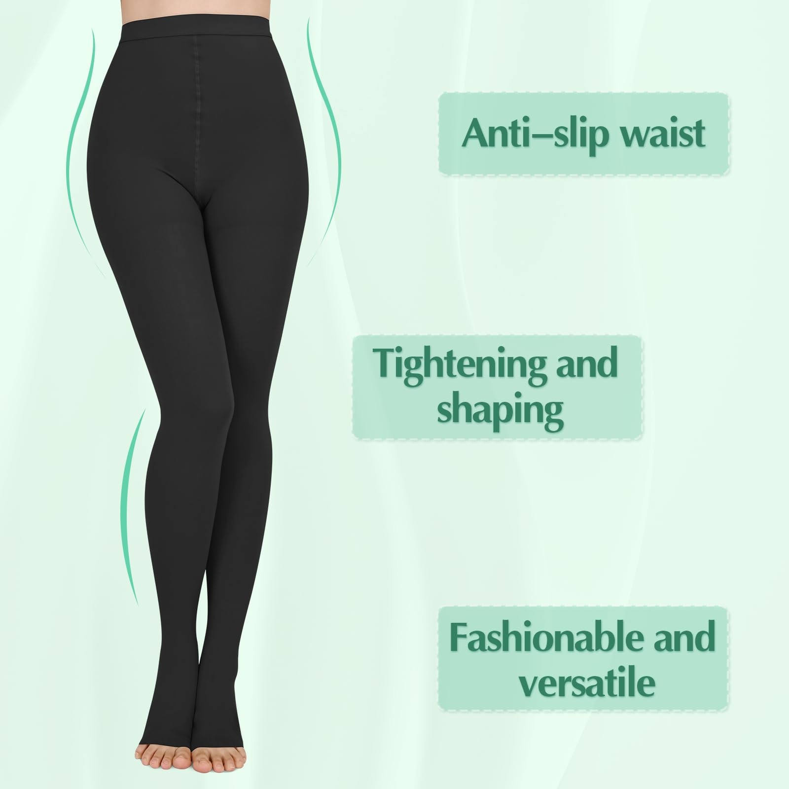 Wegitcs 20-30mmHg Compression Pantyhose 1-2 Pairs Open Toe Support Stockings Med