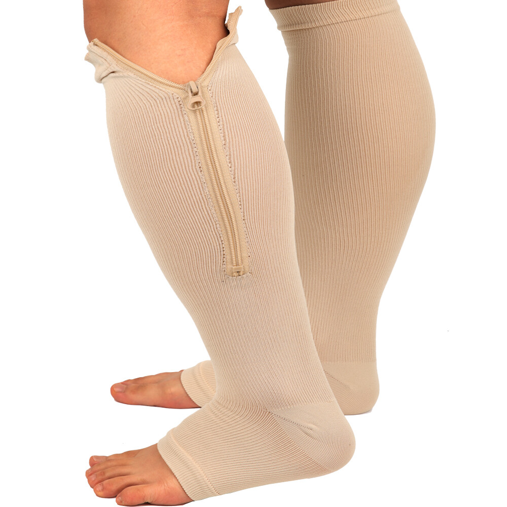 Zipper Open Toe Compression Socks 20-30mmHg Calf Leg Ankle Support Stocking GYM