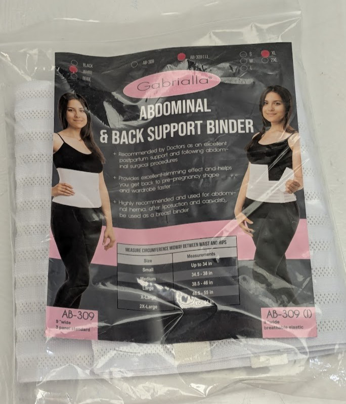 Gabrialla Elastic Abdominal & Back Support Binder 9″ Wide AB-309(i) – White XL