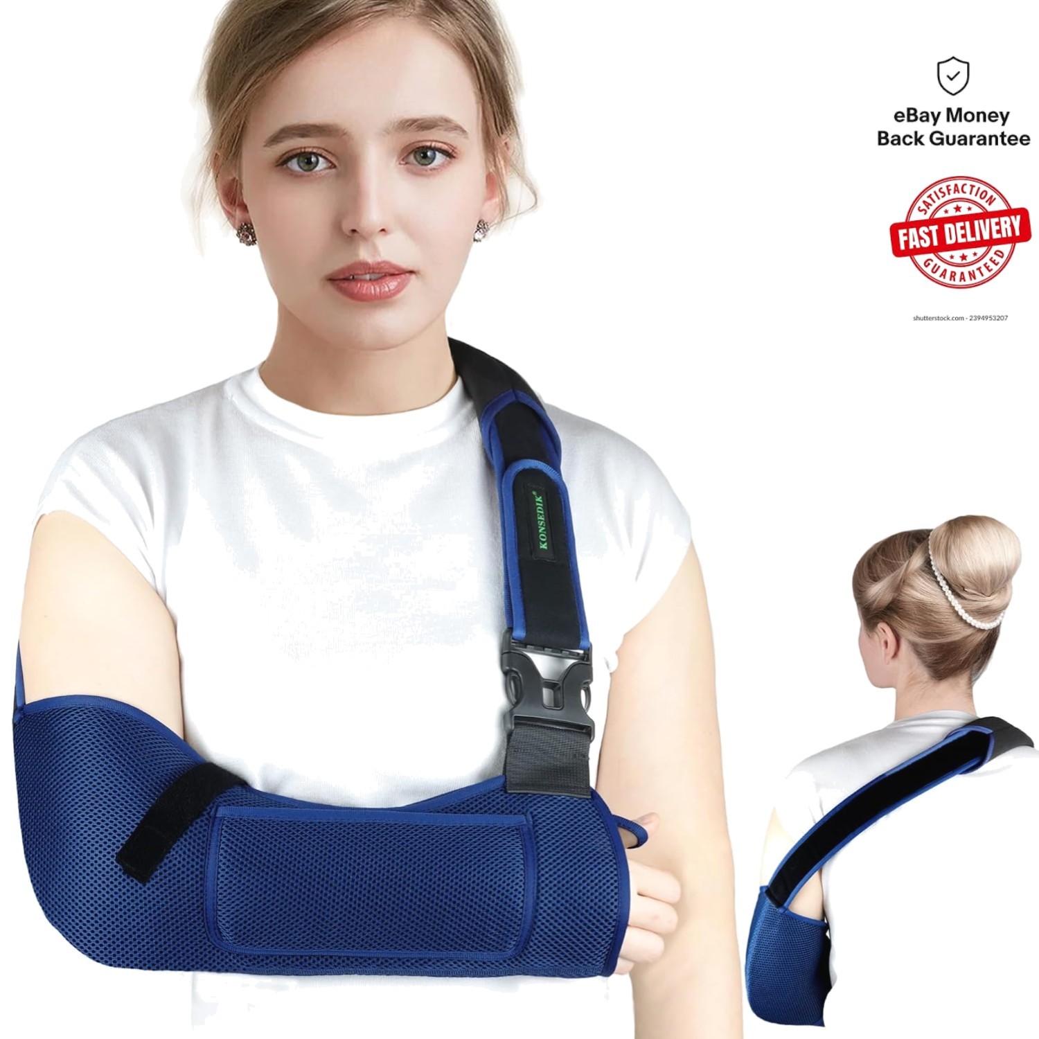 Adjustable Breathable Arm Sling – Padded Support Brace with Storage Pocket, Blue