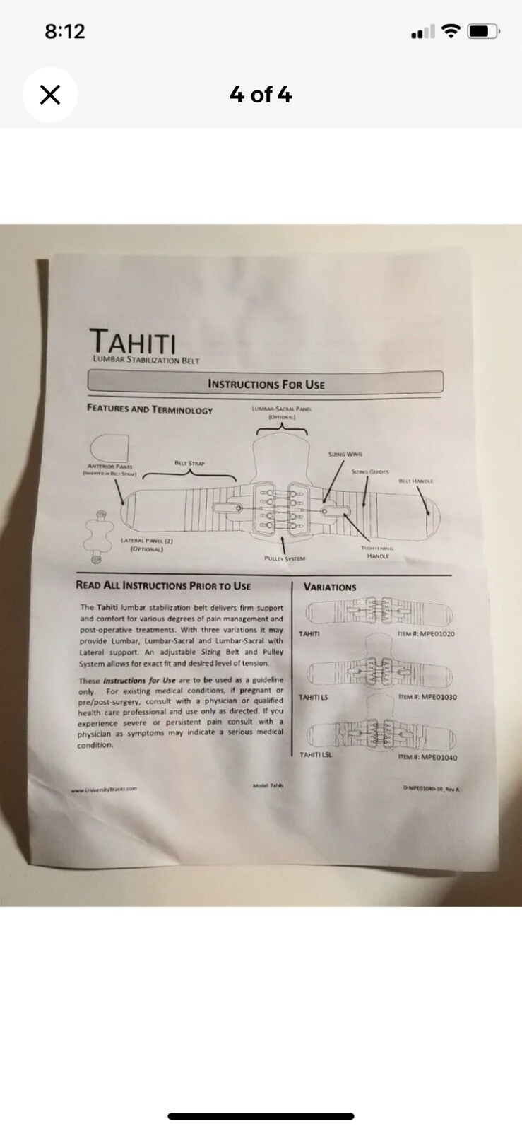 NEW Lumbar Stabilization Belt Pulley System For Back TAHITI Universal Brace