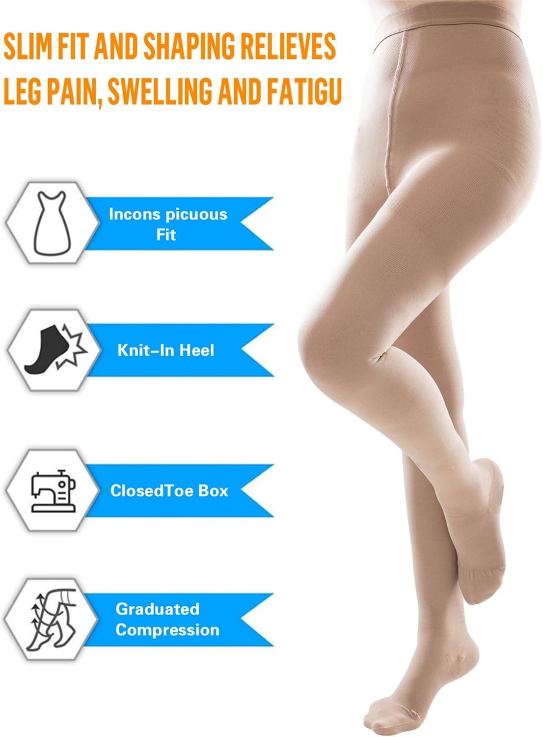 ZCLIKE 20-30 mmHg Closed Toe Compression Pantyhose